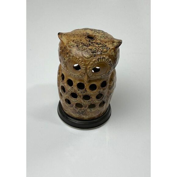 Vintage Stoneware Pottery Owl Tea Light Votive Candle Incense Holder Mid Century - Picture 3 of 9